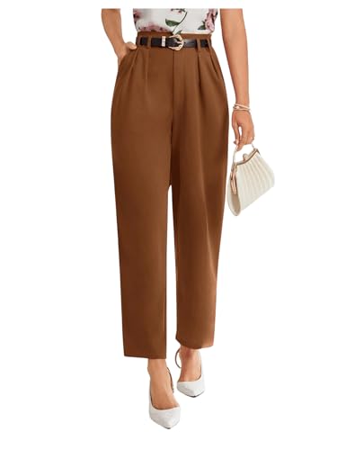 Floerns Women's Elegant Dress Pants Tapered High Waisted Straight Leg Suit Trousers