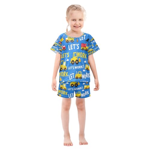 senya Short Sleeve Pajamas Sets Summer Cotton Sleepwear Construction Vehicle Clouds3