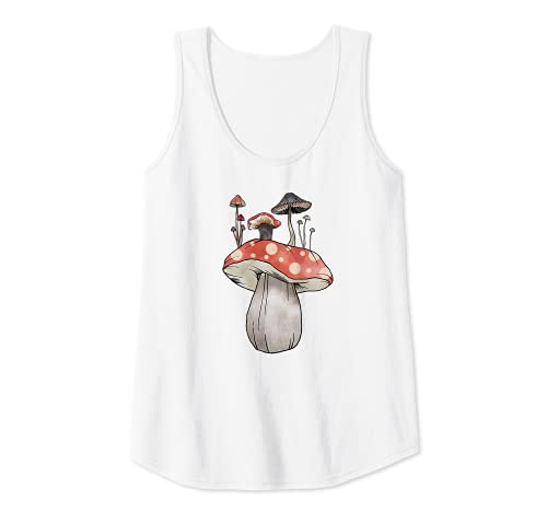 Mujer Fungiphile | Patrón de hongos vintage Cottagecore Mushroom Camiseta sin Mangas
