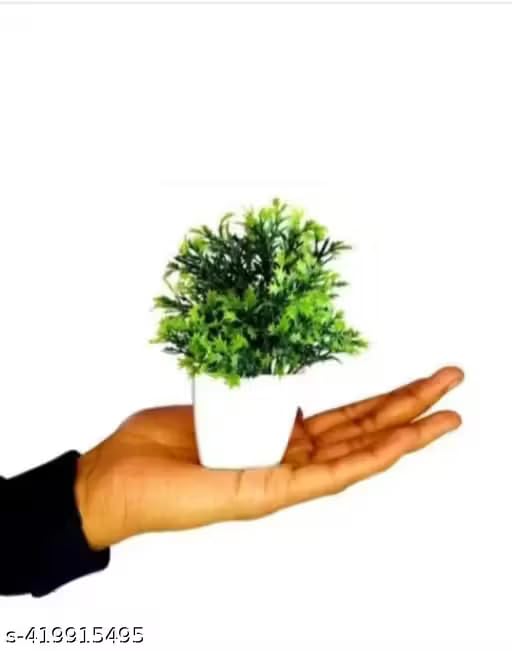 Image of Artificial Plant with White Pot, Green, Small Decorative Faux Plant, Indoor Home Decor, Detachable Pot