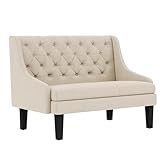 Yongqiang Settee Bench with Back Mini Couch for Dining Room Living Room Entryway Modern Upholstered Banquette Button Tufted Loveseat Sofa with Wood Legs Cream