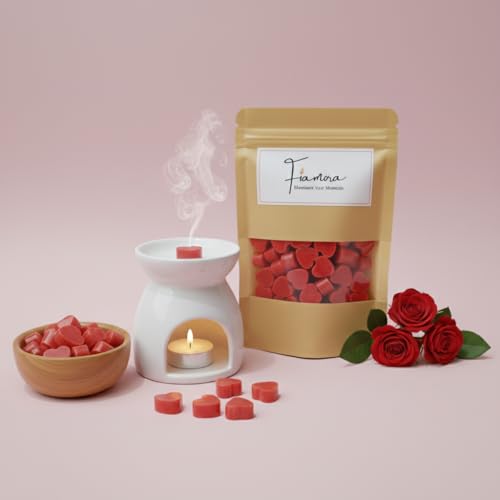 Image of Wax Melts | Organic Soy Wax | Essential Oil Infused | Rose Fragrance | Heart Shape Aroma Melts | Floral Room Freshener | Safe Smoke-Free Home Scent | 80 GMS