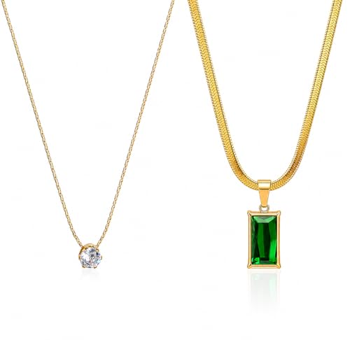 Image of Stone Necklace Set For Women Stylish | Anti Tarnish Waterproof Stainless Steel Chain Pendant Necklaces Jewelry for Love | Gold Plated Jewellery Accessories for Woman & Girls | Birthday Gift for Wife & Girlfriend