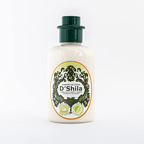 Champú Natural Orgánico de Coco para Cabellos Rubios y Castaños Claros 300ml D’Shila | Aporta Luminosidad | Reflejos Dorados | Acción Aclaradora y Acondicionadora | Hidratante
