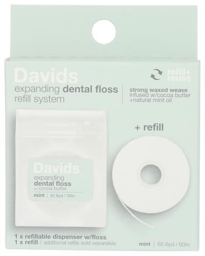 Davids Toothpaste Expanding Dental Floss Case + Refill 65.6 YD