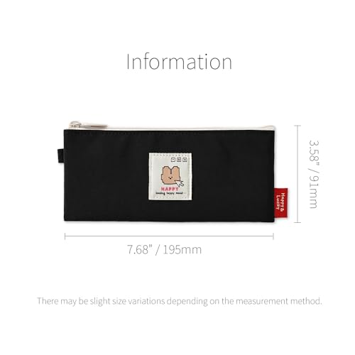 Image of Monolike Happy and Lucky Daily pen case, Happy Black - Slim Water-Resistant Nylon Pen Pouch, Aesthetic Vivid Stationery Organizer for Office