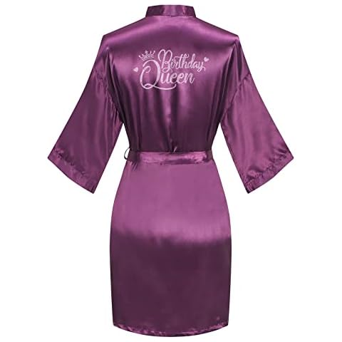 ABC-STAR Women's Birthday Queen Squad Kimono Party Robe Short Silky Nightgown Sleepwear Gift Cover