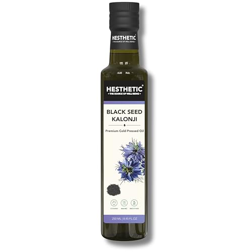 Image of HESTHETIC Cold Pressed Black Seed Oil 250ml | Pure Kalonji (Mangraila Tel) Edible Virgin Oil | High-Thymoquinone Food-Grade Nigella Sativa for Cooking, Salad & Daily Wellness | Glass Bottle