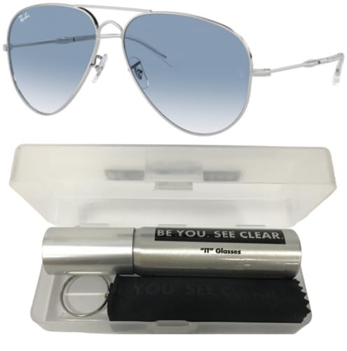 Ray-Ban RB3825 Sunglasses Bundle: RB 3825 OLD AVIATOR 003/3F Silver/Clear Gradient Blue Crystal Standard and Eyewear Cleaning Kit2