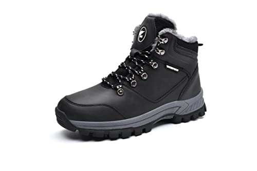 IIV Winter Hiking Boots Mens Womens Snow Boots Waterproof Warm Fur Lined Non-Slip Ankle Boots Outdoor Shoes Black US 8/6.5