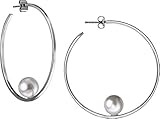 JANIS BY JANIS SAVITT Floating Pearl Hoop Earring Rhodium with White Pearl