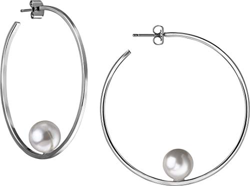 JANIS BY JANIS SAVITT Floating Pearl Hoop Earring Rhodium with White Pearl