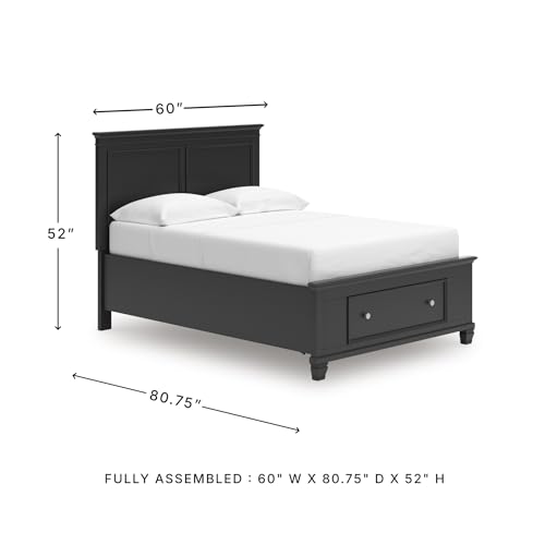 Image of Signature Design by Ashley Lanolee Full Size Bed Frame with Storage, Black | Hardwood solids birch veneer and MDF substrate, 2 footboard storage drawers, Platform design with roll slats, Casual style