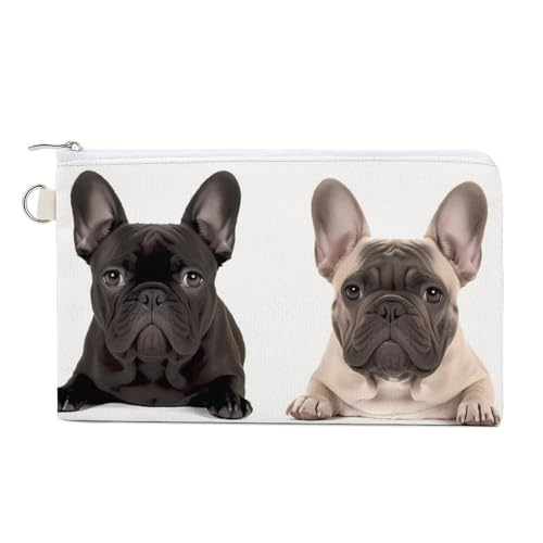 GPFVSJW French Bulldog Canvas Wallet, Large Capacity Handbag Long Wallet Bi-Fold Wallet Change Purse Rfid Blocking Credit Card Holder Wallet for Women Men