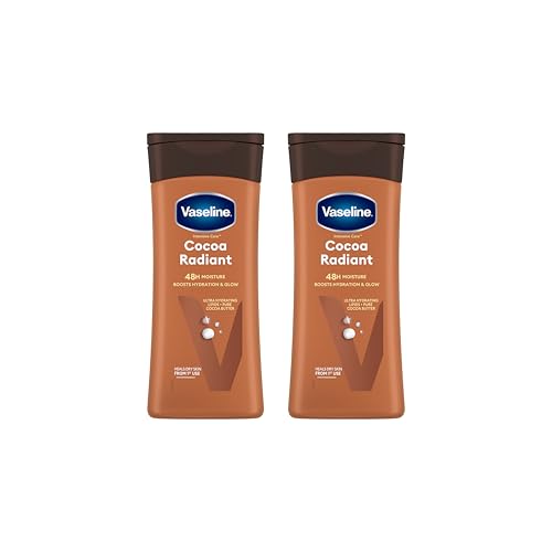 Vaseline Intensive Care Cocoa Radiant Body Lotion für den täglichen Gebrauch hergestellt aus reiner Kakaobutter um trockene Haut mit Feuchtigkeit zu versorgen und einen natürlichen Glanz zu