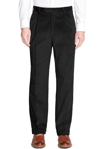 Men's Corduroy Dress Pants Classic Fit Adjustable Waist Pleat-Front Suit Pants