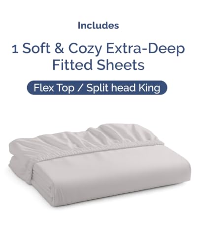 Image of Extra Deep Flex Top Split Head King Fitted Sheet - Hotel Luxury Single Fitted Sheet Only - Easily Fits 18 inch to 24 inch Mattress - Ultra Soft, Wrinkle Free w /Extra Deep Pockets - French Grey
