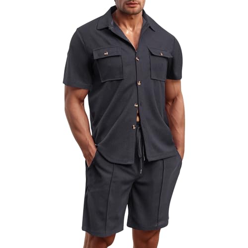 Ensemble chemise manches courtes et short homme noir fluide S