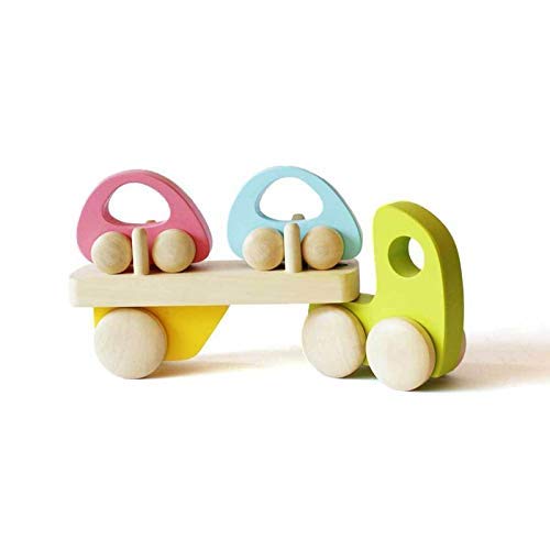 shumee Wooden Transporter Truck Toy Set with 2 Cars & 1 Trailer Truck (Age 3+) | Multicolor | Sensory Toys | Eco Friendly & Safe | Non Toxic