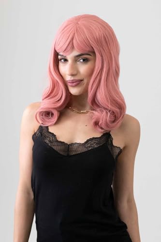 Perruque rose poudré haute qualité frange courte vintage Paloma