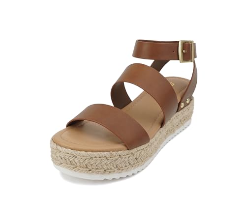 Image of Soda Bryce Espadrille Wedge Sandal with Open Toe Buckle and Ankle Strap