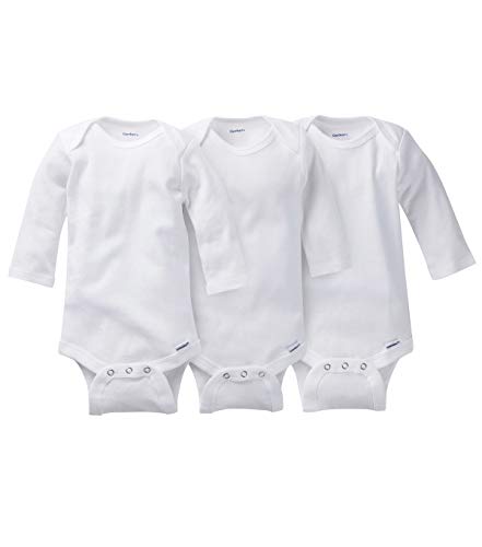 Gerber Unisex-baby Infant 3 Pack Long Sleeve Onesies Brand, White, 24 Months