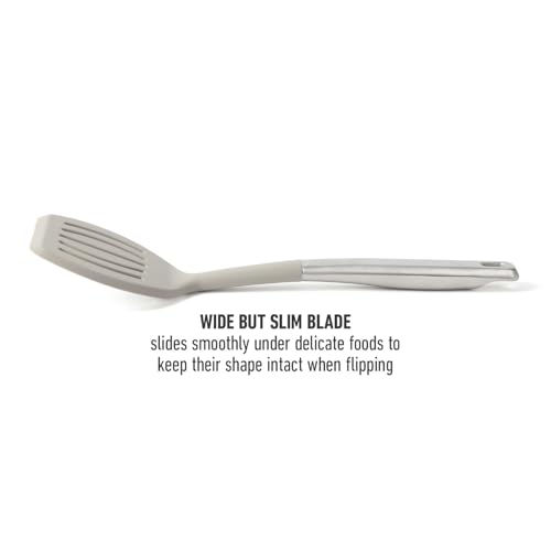 Image of Calphalon Prime Slotted Turner, Kitchen Flipping Spatula, Slotted Spatula with Silicone Head and Stainless Steel Handle, Heat Resistant Nonstick Cookware for Flipping and Draining (Taupe)