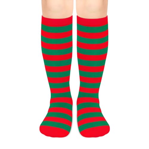 Sarfel Boys Christmas Socks 6-8 Years Old Girls Christmas Socks 8-10 Years Old Girls Knee High Sock for Girl Striped Tube Sock
