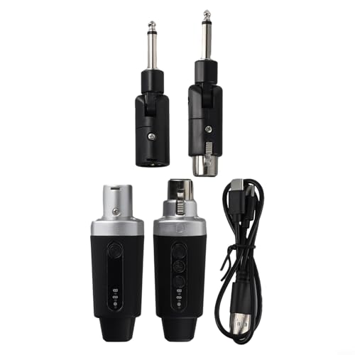 Convertisseur de microphone sans fil 2,4 GHz avec émetteur et récepteur XLR, interface métallique, batterie rechargeable USB, compatible avec les microphones dynamiques, portée de 50 m (1 en 1)
