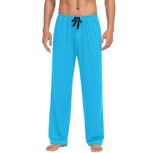 Sleep Bottoms Lounge Pjs Mens Pajama Pants Funny Deep Sky Blue Comfy Long Open Bottom S