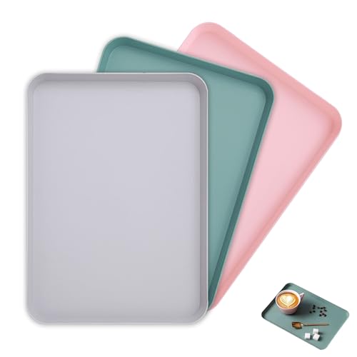 3 Stück Serviertablett, Kunststoff Tablett Klein, Rechteckig Tablett Tray, rutschfest Küchentablett für für Buffets, Feiern, Picknicks, Desserts und Snacks (29.5 x 21 x 4.5cm)