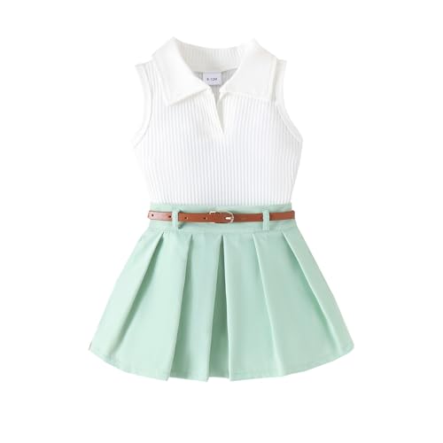 Conjunto de 2 piezas para bebé niña con top acanalado sin mangas y falda plisada