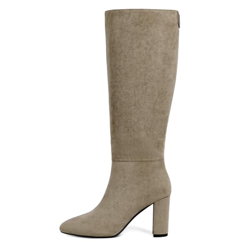 Image of Modatope Knee High Boots for Women Chunky Heel Rounded Toe Tall Boots | 2026 Fashion Winter Fall Boots for Women,Side Zipper PU Leather Long Dress Boots, Block Heel Tall Boots