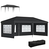 Outsunny Tonnelle de Jardin extérieure Pop up Pliante   Tente de réception   3 x 6 m   pavillon chapiteau Barnum   3 cotés démontables   piquets d'ancrage au Sol + Sac de Transport Inclus Noir