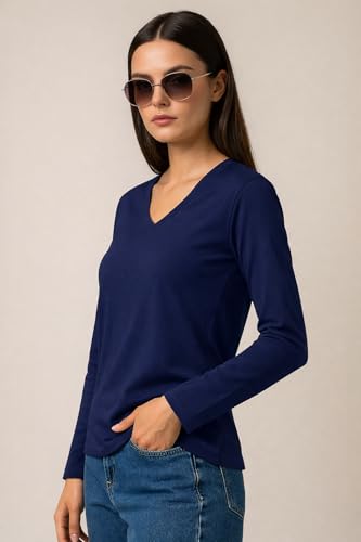Image of JUNEBERRY Pure Cotton Regular Fit Solid Full Sleeve T-Shirt for Women & Girls (Sizes: S to 2XL)