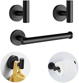 AOLALA Bathroom Hardware Set 3 Piece Stainless Steel Black Matte Bathroom Accessories Set Wall Mounted Bath Towel Hook Robe Hook and Toilet Paper Holder for Shower Room Kitchen Door and Closet