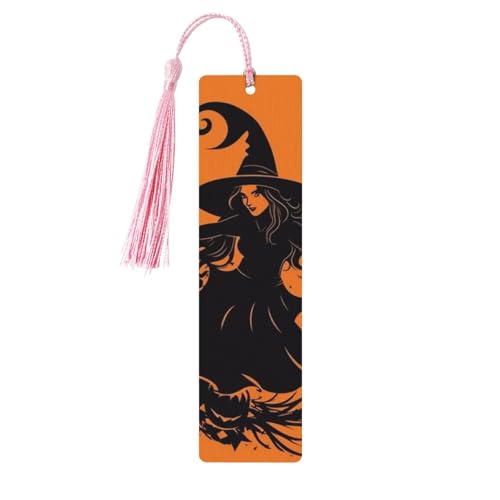 木製しおり メンズ レディース ハンドメイド しおり 飾り房付き ヴィンテージ 木製 ブックマーク ハロウィン 魔女 空飛ぶ木 ハンギングタグ 読書ページマーカー 本好き向け