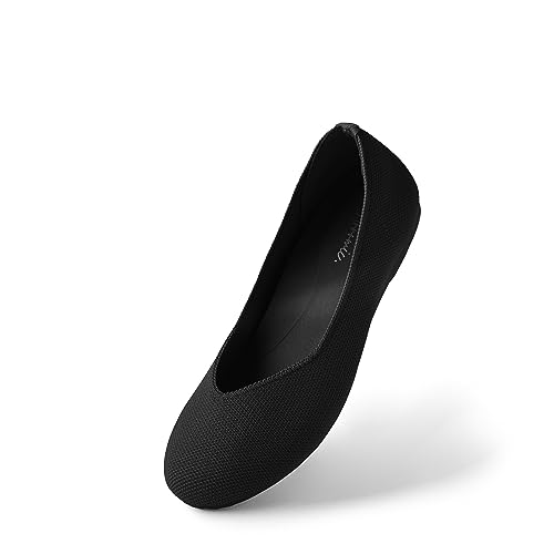 Arromic Flats Shoes for Women, Round Toe V-Cut Knit Ballet Flats Washable with Heel Pad, Soft Slip on Dressy Shoes for Business Casual, Office, Work, Wedding