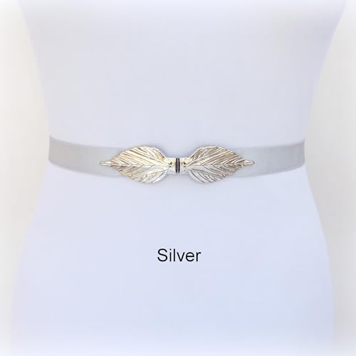 Dark Purple Stretch Elastic Silver Leaf Waist Belt for Women3