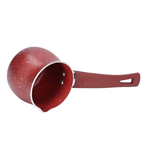 Acouto Milchpfanne, 8 cm Durchmesser Antihaft-Kochtopf mit Ausgießern Aluminiumlegierung Topf mit Emaillierter Innenbeschichtung Kleiner Suppentopf mit Einem Griff für Kaffee Butter Schokolade(Braun) Cover