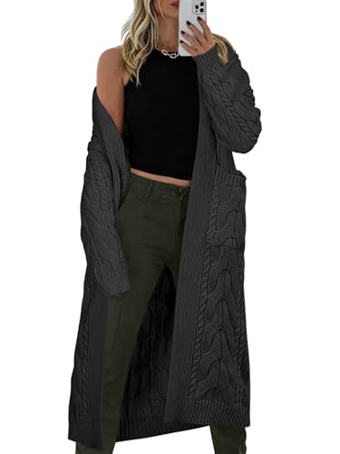 Caracilia Womens Oversized Cable Knit Long Cardigan Sweaters Open Front Duster Coat 2025 Fall Outfits Outwear