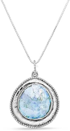 Joolala Patina Roman Glass Necklace for Women, Sterling Silver Women’s Pendant, 925 Sterling Silver, Oxidized Finish, Elegant and Stylish, Ideal Gift for Her
