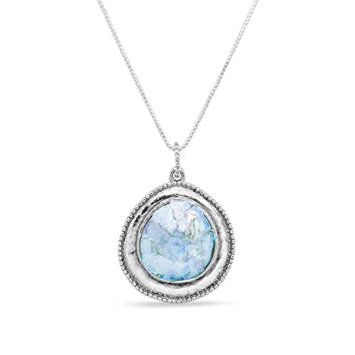 Joolala Patina Roman Glass Necklace For Women, Sterling Silver Women’s Pendant, 925 Sterling Silver, Oxidized Finish, Elegant And Stylish, Ideal Gift For Her #TOP3