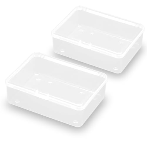 Image of 2 Pcs (5.51x4.02x1.89 inch) Small Plastic Storage Containers Box with Lid, Rectangular Clear Box for Collecting Small Items, Beads, Game Pieces, Business Cards, Crafts Accessories