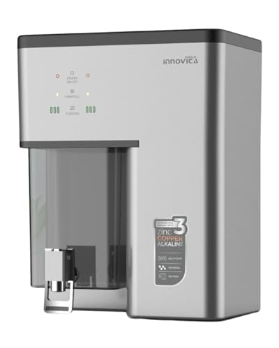 Image of Aqua Innovica RO Water Purifier with RO + Active Copper with Alkaline Technology | 7 Stage Purification |10 Litre Storage | Capacity 12 Litre per hr. | UV LED (Metallic Steel Grey)