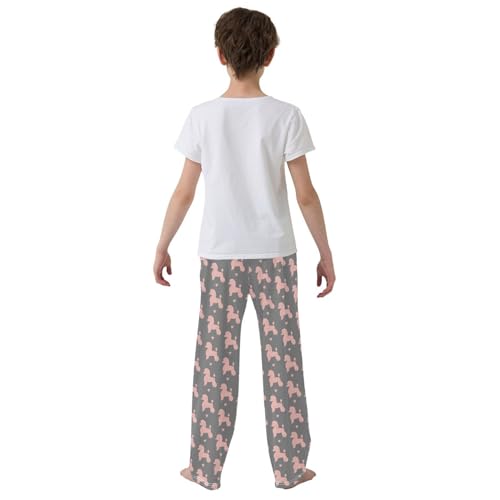Pink Poodle Love Boys Long Pants Soft Trousers Elastic Waist Kids Lounge Bottoms with Pockets S-XL3