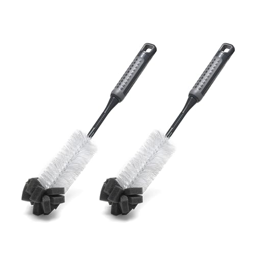 Addis ComfiGrip Long Handled Bottle Brush with Sponge Scrub tip, Flexible Neck for Deep Cleaning Baby Bottles, Flasks & Vases - Metallic Graphite 2 Pack