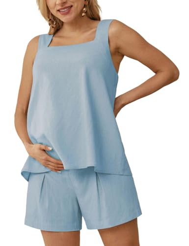 Maacie Pregnancy Casual Sets 2 Pieces Outfits Maternity Sleeveless Square