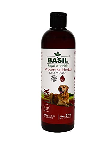BASIL Pet No Tick Herbal Anti-Bacterial, Anti-Dandruff, Itch Relief & Maintains Overall Skin Health Shampoo for Dogs Paraben Free 500 ml