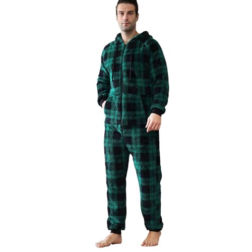 Lu's Chic Men's Hooded Onesie Pajamas Lightweight Fuzzy Fleece Zip Up Jumpsuit Long Sleeve Long Pants One Piece Pjs3